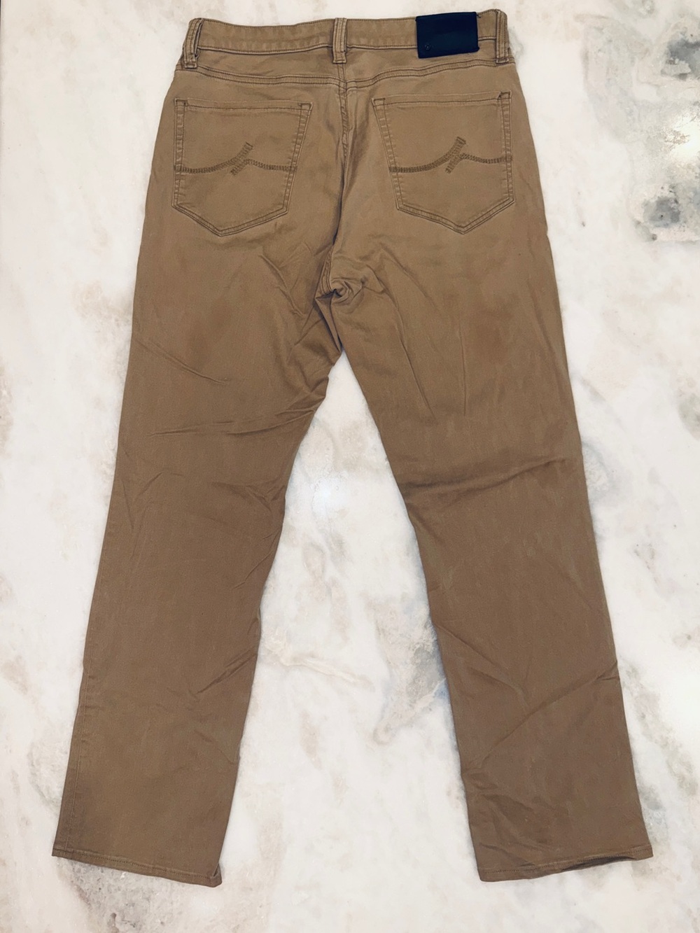 34 Heritage Charisma Men’s Pants 33x31 Khaki Tan Stretch Straight Leg FLAW